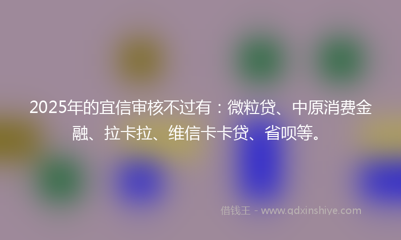 2025年的宜信审核不过有：微粒贷、中原消费金融、拉卡拉、维信卡卡贷、省呗等。