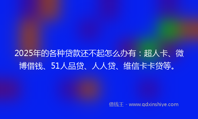 2025年的各种贷款还不起怎么办有：超人卡、微博借钱、51人品贷、人人贷、维信卡卡贷等。