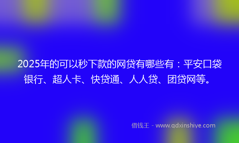2025年的可以秒下款的网贷有哪些有：平安口袋银行、超人卡、快贷通、人人贷、团贷网等。