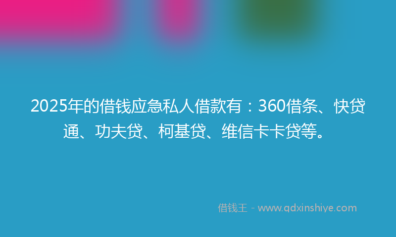 2025年的借钱应急私人借款有：360借条、快贷通、功夫贷、柯基贷、维信卡卡贷等。
