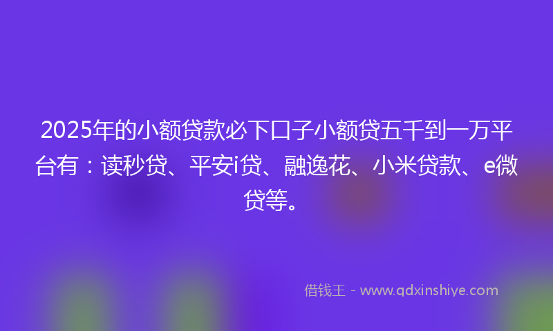 2025年的小额贷款必下口子小额贷五千到一万平台有：读秒贷、平安i贷、融逸花、小米贷款、e微贷等。
