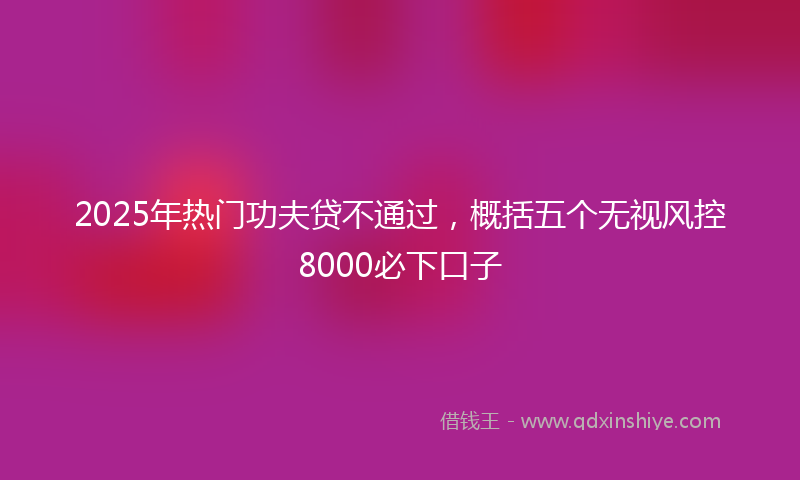 2025年热门功夫贷不通过，概括五个无视风控8000必下口子