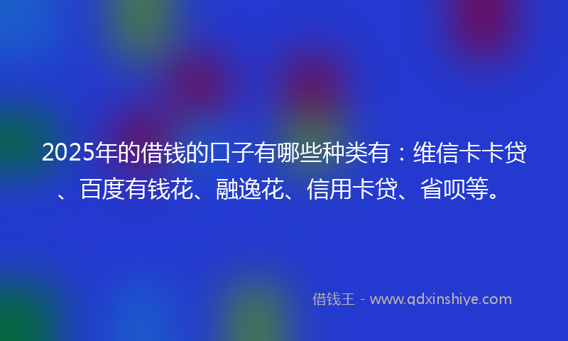 2025年的借钱的口子有哪些种类有：维信卡卡贷、百度有钱花、融逸花、信用卡贷、省呗等。