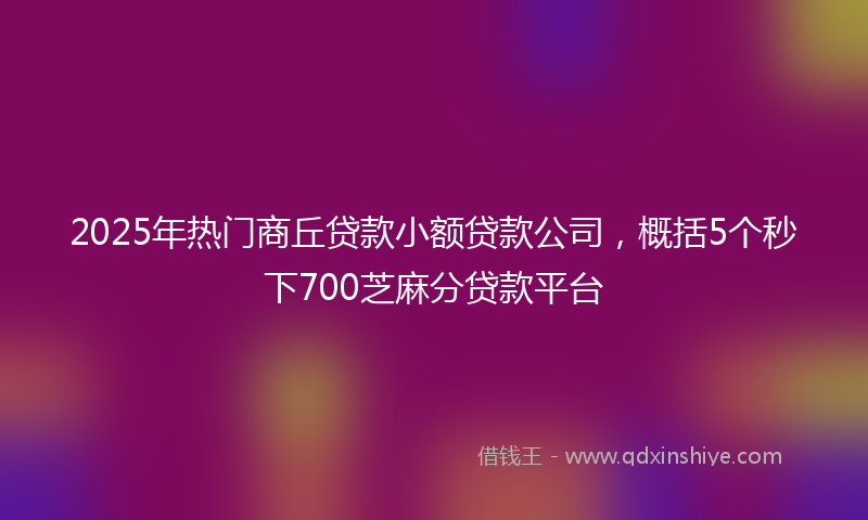 2025年热门商丘贷款小额贷款公司，概括5个秒下700芝麻分贷款平台