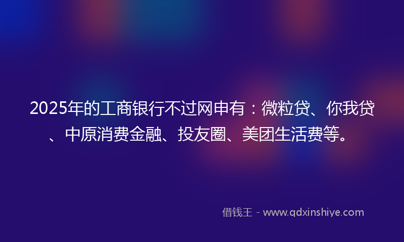 2025年的工商银行不过网申有：微粒贷、你我贷、中原消费金融、投友圈、美团生活费等。