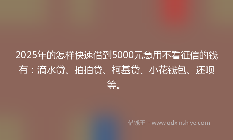 2025年的怎样快速借到5000元急用不看征信的钱有：滴水贷、拍拍贷、柯基贷、小花钱包、还呗等。