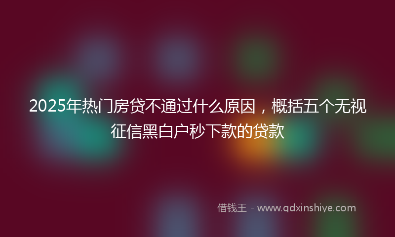 2025年热门房贷不通过什么原因，概括五个无视征信黑白户秒下款的贷款
