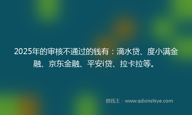 2025年的审核不通过的钱有：滴水贷、度小满金融、京东金融、平安i贷、拉卡拉等。