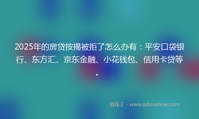 2025年的房贷按揭被拒了怎么办有：平安口袋银行、东方汇、京东金融、小花钱包、信用卡贷等。