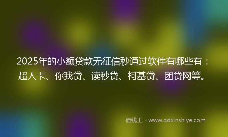 2025年的小额贷款无征信秒通过软件有哪些有：超人卡、你我贷、读秒贷、柯基贷、团贷网等。