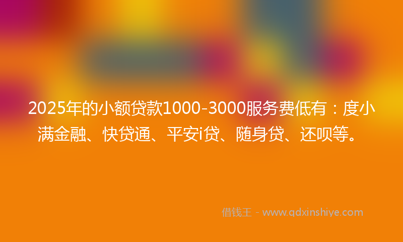 2025年的小额贷款1000-3000服务费低有：度小满金融、快贷通、平安i贷、随身贷、还呗等。