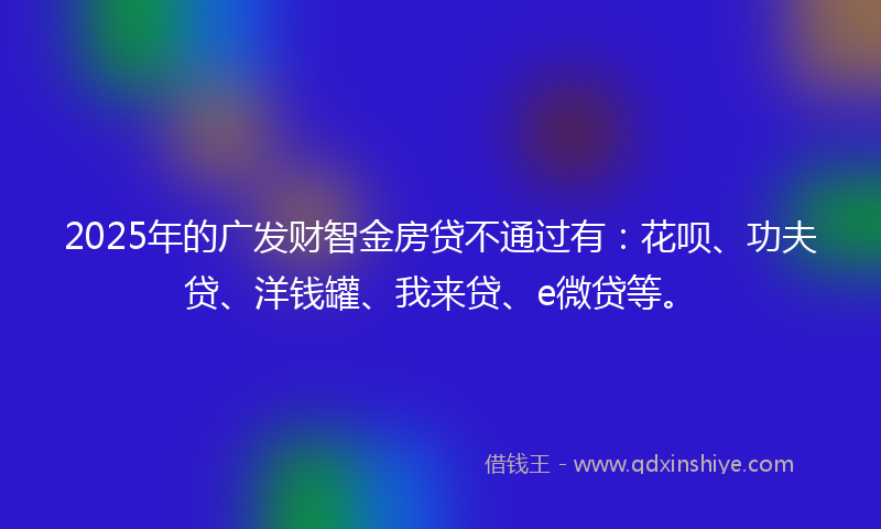 2025年的广发财智金房贷不通过有：花呗、功夫贷、洋钱罐、我来贷、e微贷等。