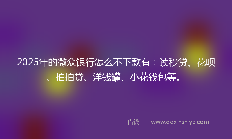 2025年的微众银行怎么不下款有：读秒贷、花呗、拍拍贷、洋钱罐、小花钱包等。
