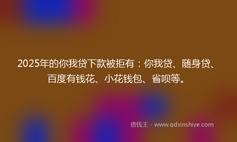 2025年的你我贷下款被拒有：你我贷、随身贷、百度有钱花、小花钱包、省呗等。