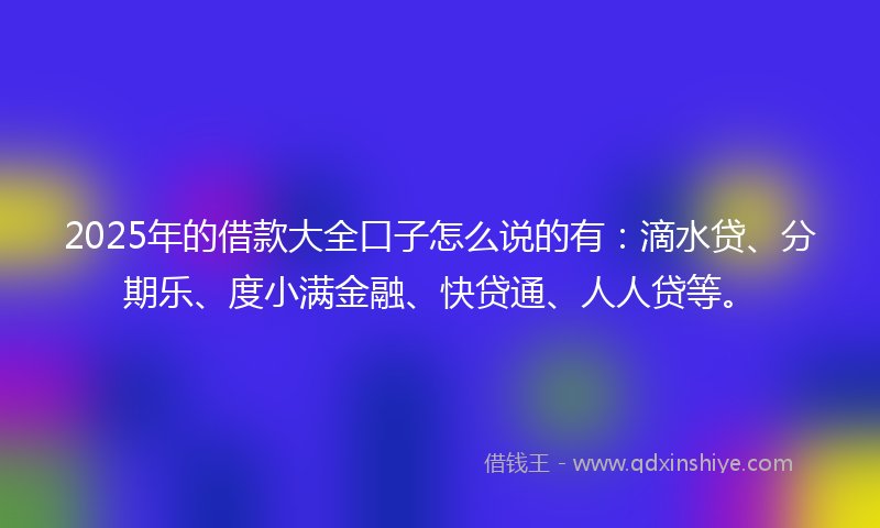 2025年的借款大全口子怎么说的有：滴水贷、分期乐、度小满金融、快贷通、人人贷等。