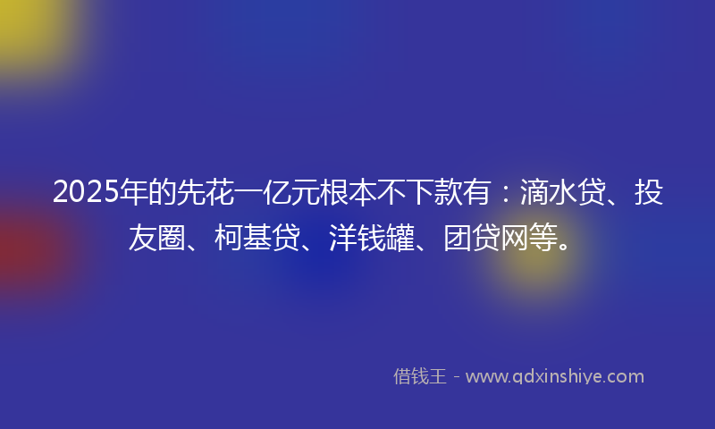 2025年的先花一亿元根本不下款有：滴水贷、投友圈、柯基贷、洋钱罐、团贷网等。