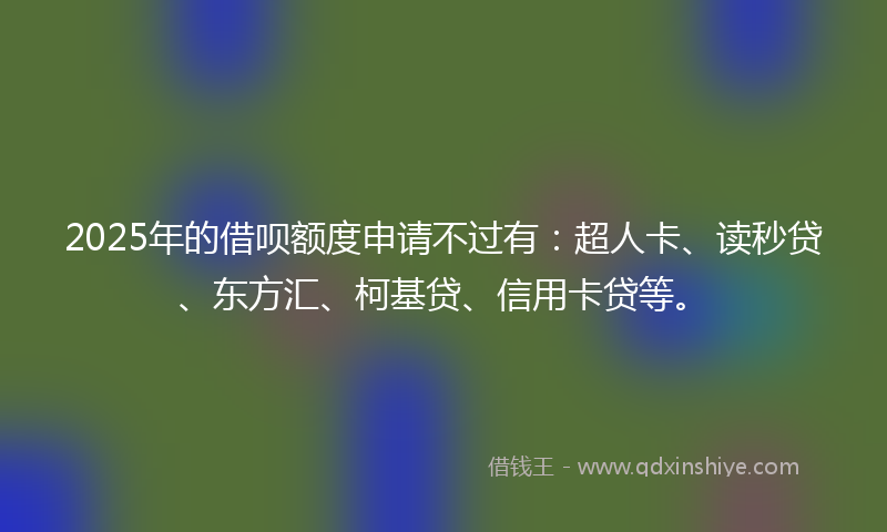 2025年的借呗额度申请不过有：超人卡、读秒贷、东方汇、柯基贷、信用卡贷等。