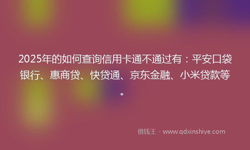 2025年的如何查询信用卡通不通过有：平安口袋银行、惠商贷、快贷通、京东金融、小米贷款等。