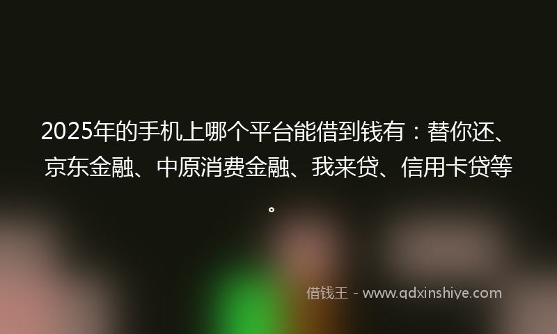 2025年的手机上哪个平台能借到钱有：替你还、京东金融、中原消费金融、我来贷、信用卡贷等。