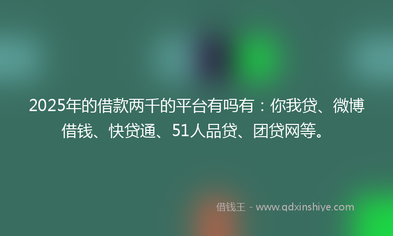 2025年的借款两千的平台有吗有：你我贷、微博借钱、快贷通、51人品贷、团贷网等。
