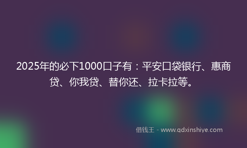 2025年的必下1000口子有：平安口袋银行、惠商贷、你我贷、替你还、拉卡拉等。