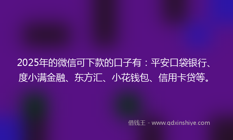 2025年的微信可下款的口子有：平安口袋银行、度小满金融、东方汇、小花钱包、信用卡贷等。
