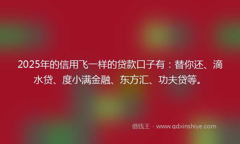 2025年的信用飞一样的贷款口子有：替你还、滴水贷、度小满金融、东方汇、功夫贷等。