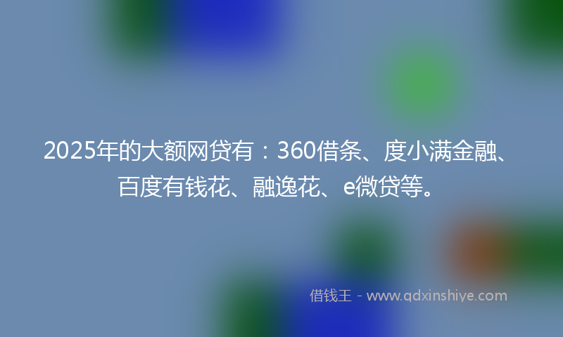2025年的大额网贷有：360借条、度小满金融、百度有钱花、融逸花、e微贷等。