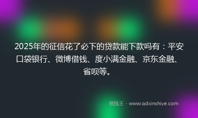 2025年的征信花了必下的贷款能下款吗有：平安口袋银行、微博借钱、度小满金融、京东金融、省呗等。