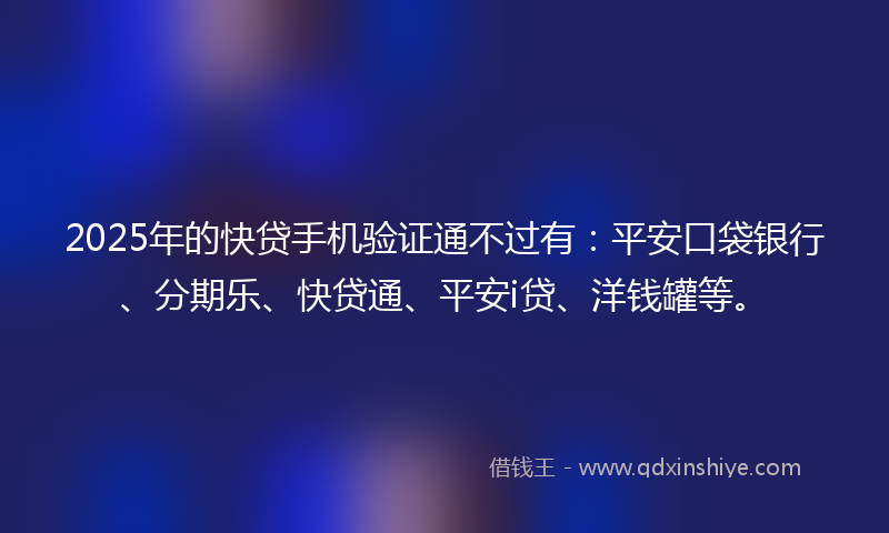 2025年的快贷手机验证通不过有：平安口袋银行、分期乐、快贷通、平安i贷、洋钱罐等。