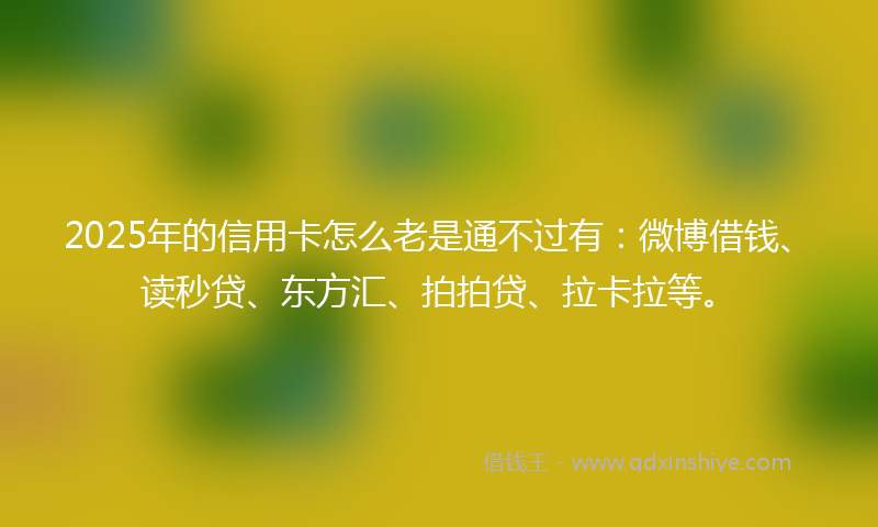 2025年的信用卡怎么老是通不过有：微博借钱、读秒贷、东方汇、拍拍贷、拉卡拉等。