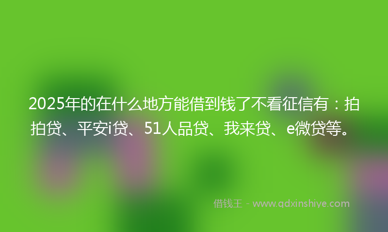 2025年的在什么地方能借到钱了不看征信有：拍拍贷、平安i贷、51人品贷、我来贷、e微贷等。