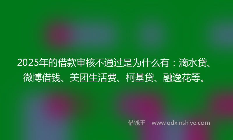 2025年的借款审核不通过是为什么有：滴水贷、微博借钱、美团生活费、柯基贷、融逸花等。
