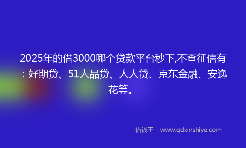 2025年的借3000哪个贷款平台秒下,不查征信有：好期贷、51人品贷、人人贷、京东金融、安逸花等。