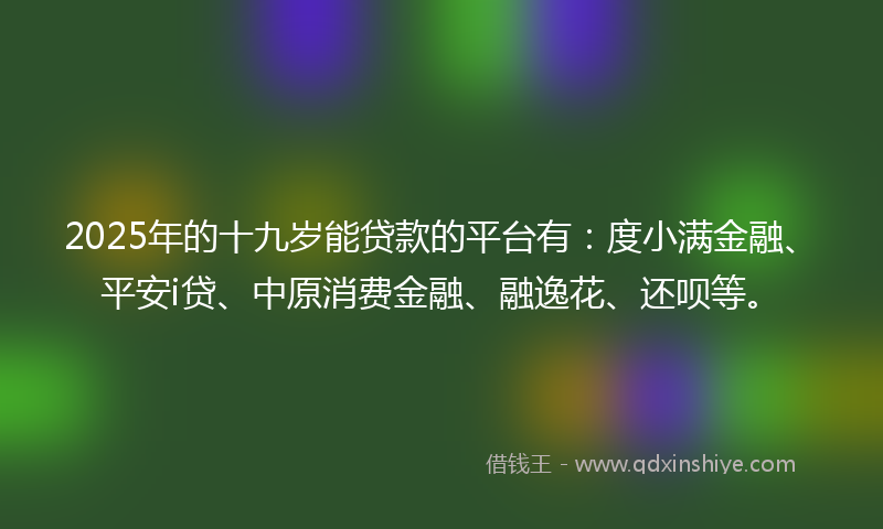2025年的十九岁能贷款的平台有：度小满金融、平安i贷、中原消费金融、融逸花、还呗等。