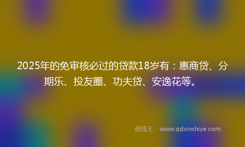 2025年的免审核必过的贷款18岁有：惠商贷、分期乐、投友圈、功夫贷、安逸花等。
