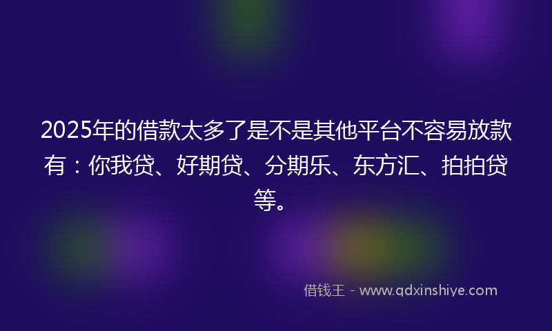 2025年的借款太多了是不是其他平台不容易放款有：你我贷、好期贷、分期乐、东方汇、拍拍贷等。
