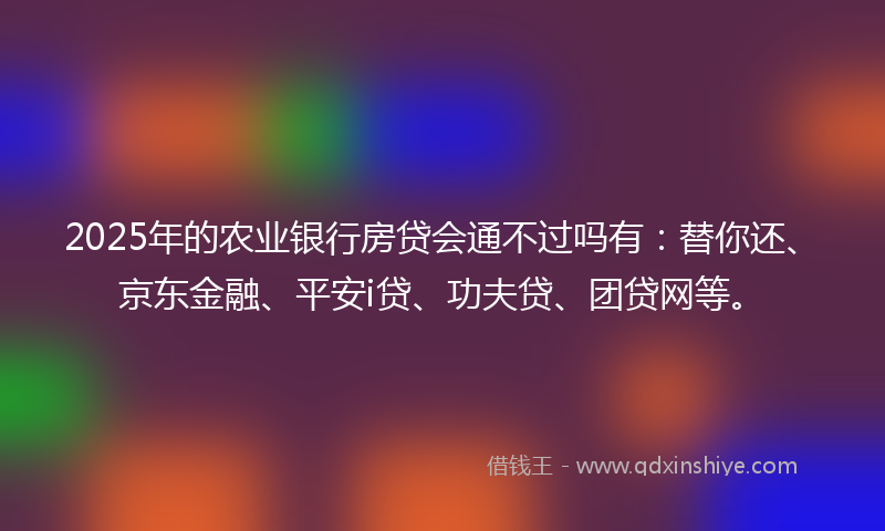 2025年的农业银行房贷会通不过吗有：替你还、京东金融、平安i贷、功夫贷、团贷网等。