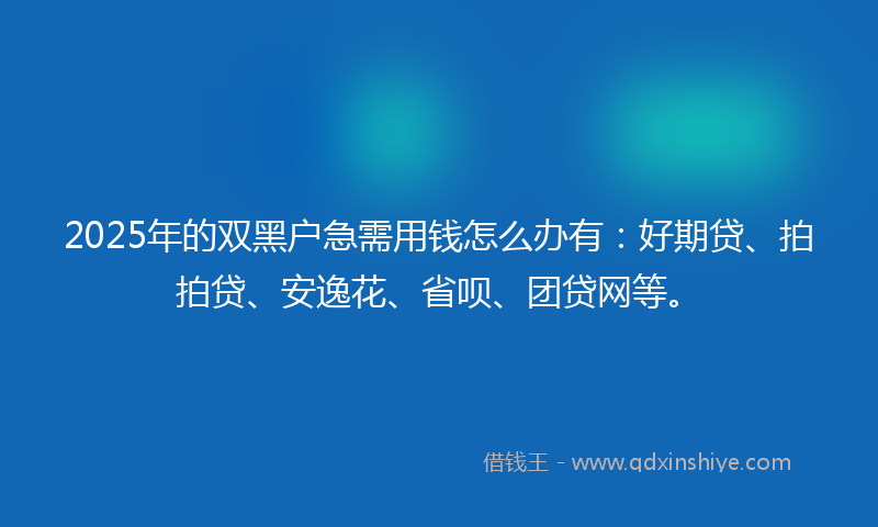 2025年的双黑户急需用钱怎么办有：好期贷、拍拍贷、安逸花、省呗、团贷网等。