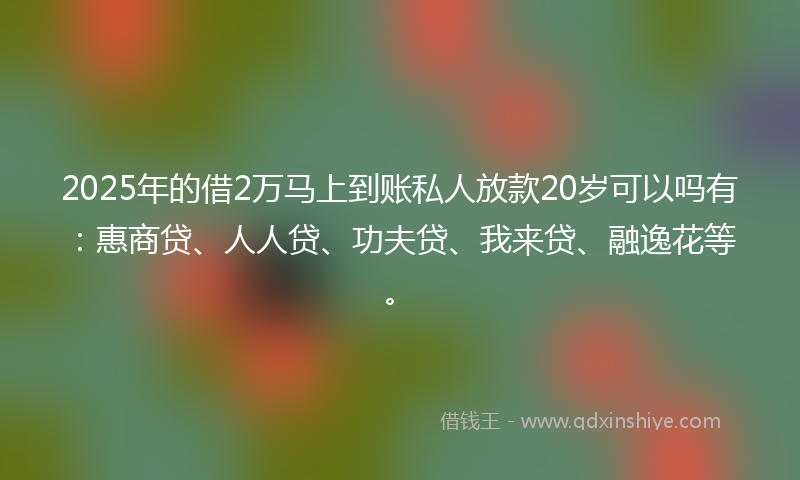 2025年的借2万马上到账私人放款20岁可以吗有：惠商贷、人人贷、功夫贷、我来贷、融逸花等。