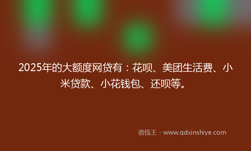 2025年的大额度网贷有：花呗、美团生活费、小米贷款、小花钱包、还呗等。