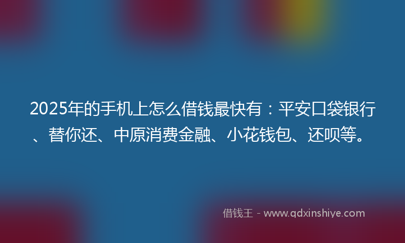 2025年的手机上怎么借钱最快有：平安口袋银行、替你还、中原消费金融、小花钱包、还呗等。