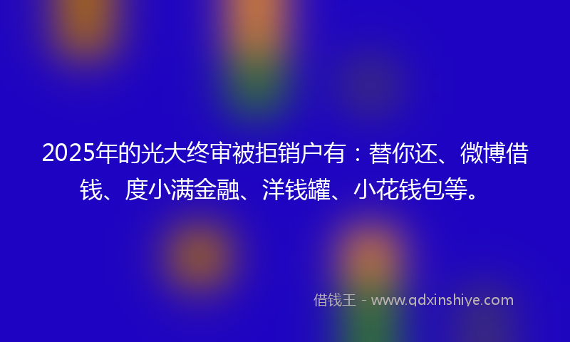 2025年的光大终审被拒销户有：替你还、微博借钱、度小满金融、洋钱罐、小花钱包等。