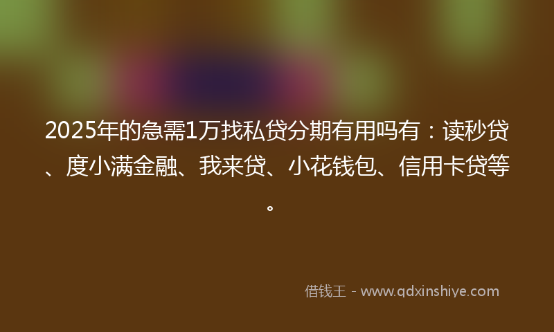 2025年的急需1万找私贷分期有用吗有：读秒贷、度小满金融、我来贷、小花钱包、信用卡贷等。