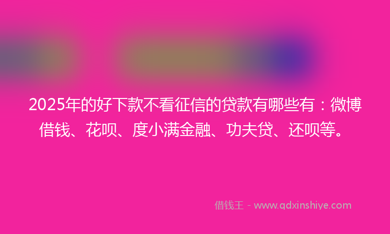 2025年的好下款不看征信的贷款有哪些有：微博借钱、花呗、度小满金融、功夫贷、还呗等。