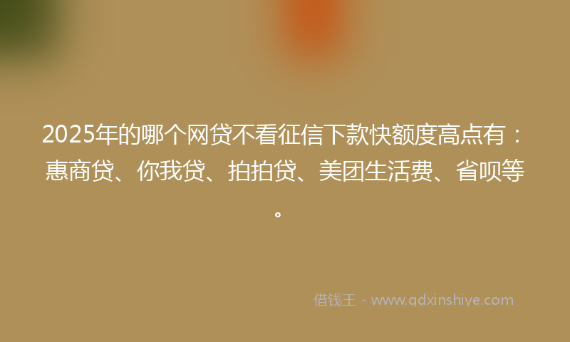 2025年的哪个网贷不看征信下款快额度高点有：惠商贷、你我贷、拍拍贷、美团生活费、省呗等。