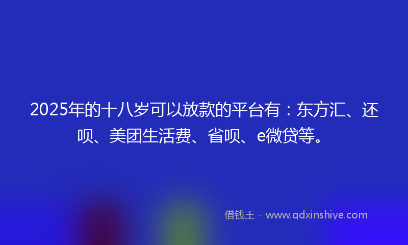 2025年的十八岁可以放款的平台有：东方汇、还呗、美团生活费、省呗、e微贷等。