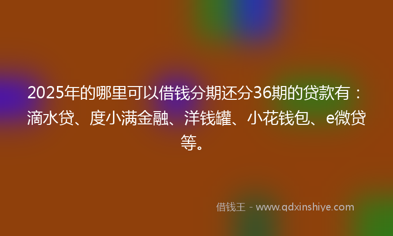 2025年的哪里可以借钱分期还分36期的贷款有：滴水贷、度小满金融、洋钱罐、小花钱包、e微贷等。