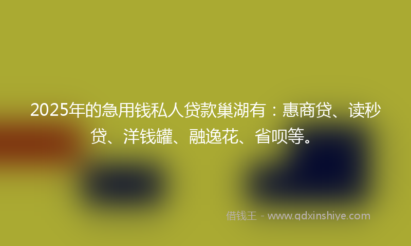 2025年的急用钱私人贷款巢湖有：惠商贷、读秒贷、洋钱罐、融逸花、省呗等。