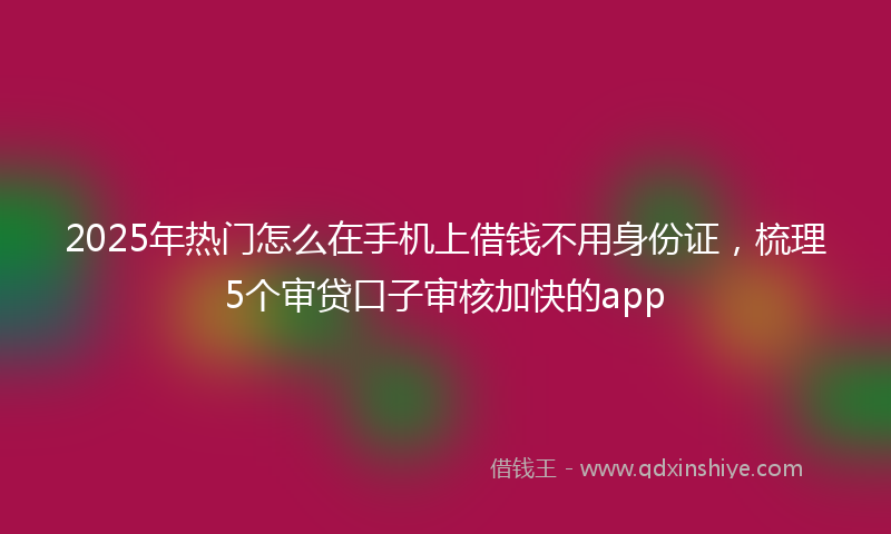 2025年热门怎么在手机上借钱不用身份证，梳理5个审贷口子审核加快的app